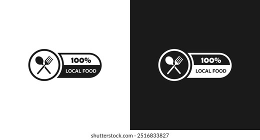 Signo de comida local. Icono de comida 100% local, etiqueta, etiqueta o sello de embalaje de alimentos. Firme por un café o restaurante.