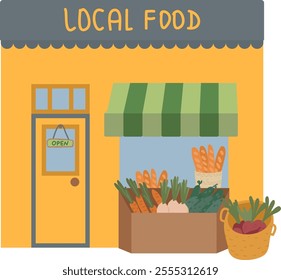 Local Food Street Shopping Stall Vector Illustration