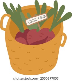 Local Food Vegetables In Basket Vector Illustration