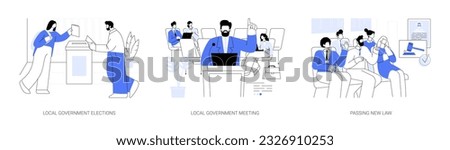 Local government representatives abstract concept vector illustration set. Local government elections, meeting with authority, passing new law, city council, legislative power abstract metaphor.