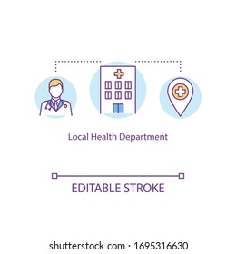 Local Health Department Concept Icon. Hospital With Doctors. Clinic Location. Healthcare Center. Quarantine Idea Thin Line Illustration. Vector Isolated Outline RGB Color Drawing. Editable Stroke