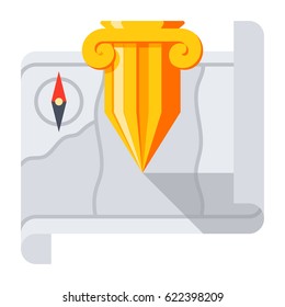 Local history concept with map and ancient column, vector illustration in flat style