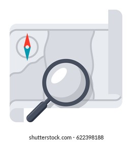 Local history concept with map and magnifying glass, vector illustration in flat style
