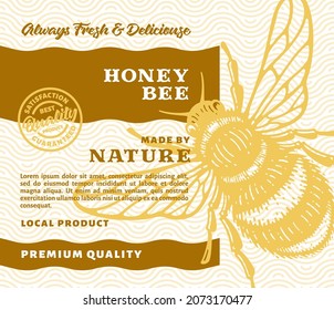 Local Honey Bee Label Template. Abstract Vector Packaging Design Layout.