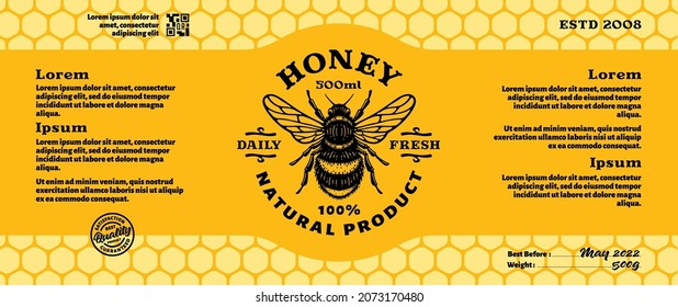 Local Honey Bee Label Template. Abstract Vector Packaging Design Layout.