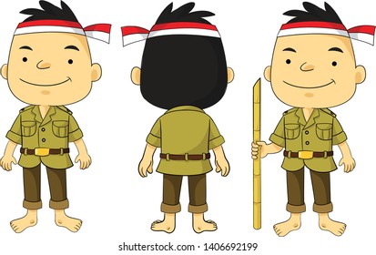 Local Indonesian Warrior with Sharpened Bamboo Weapon