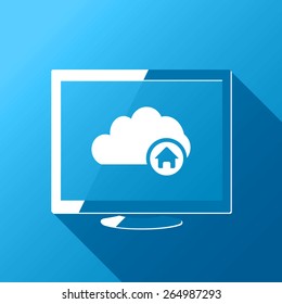 Local Internet Cloud Computing. Desktop. Flat style design with long shadow
