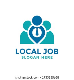 Plantilla de diseño del logotipo de trabajo local. Encontrar el concepto del logotipo de la persona con la combinación de personas y el símbolo del pin.