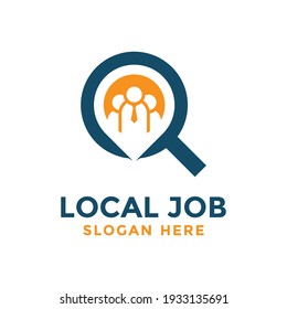 Design-Vorlage für das lokale Job-Logo. Finden Sie das Logo-Konzept mit der Kombination von Menschen und Pin-Symbol.