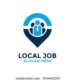 Plantilla de diseño del logotipo de trabajo local. Encontrar el concepto del logotipo de la persona con la combinación de personas y el símbolo del pin.