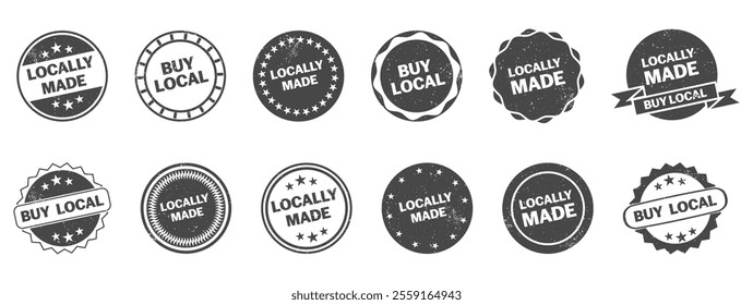 Local made rubber stamp collection. Set of grunge locally made badges