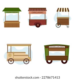 Local market concept with set of empty flat farmer stalls. Vector illustration