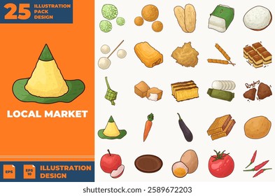 Local Market Editable Illustration Pack Design