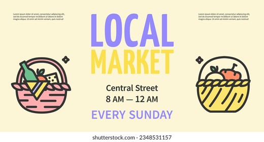 Local Market Horizontal Placard Poster Banner Card Template Healthy Natural Product Concept. Vector illustration of Landing Page