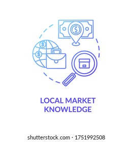 Local market knowledge blue gradient concept icon. Research for global product sale. Corporate strategy. Business knowledge idea thin line illustration. Vector isolated outline RGB color drawing