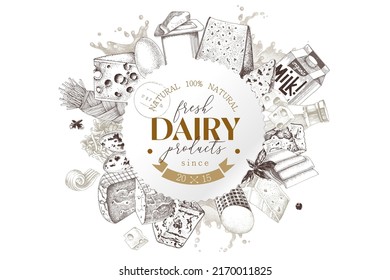 Local market label with fresh dairy products