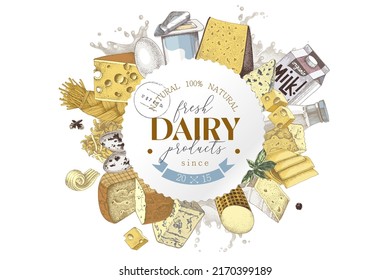 Local Market Label With Fresh Dairy Products