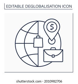 Local market line icon. Marketing practice targets specific community or area. Shopping on located store. Deglobalisation concept. Isolated vector illustration. Editable stroke