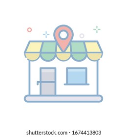 Local Market Place Vector illustration. Filled Outline Color Icon.