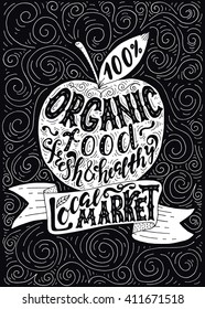  Local market poster. Hand drawn illustration with hand lettering. 