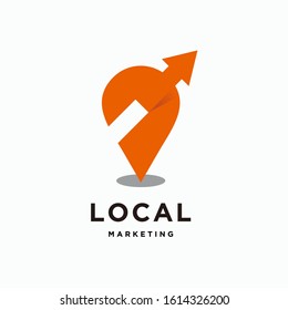 Local marketing logo design template, pin with arrow logotype - vector