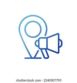 Local Marketing Pixel perfekte Farbverlauf-Linear-Vektorsymbol. Engagement der Nachbarschaft. Unternehmensförderung Dünnlinienfarbensymbol. Modernes Piktogramm. Vektor-einzelne Rahmenzeichnung