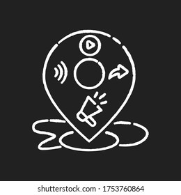 Local mass media chalk white icon on black background. Broadcast promotion. E commerce strategy. Seo service for company marketing plan. PR campaign. Isolated vector chalkboard illustration