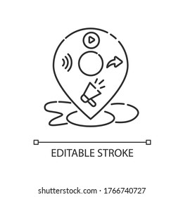 Local mass media pixel perfect linear icon. Broadcast promotion. E commerce strategy. Thin line customizable illustration. Contour symbol. Vector isolated outline drawing. Editable stroke