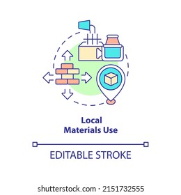 Local materials use concept icon. Green urbanism basis abstract idea thin line illustration. Ecological building. Isolated outline drawing. Editable stroke. Arial, Myriad Pro-Bold fonts used