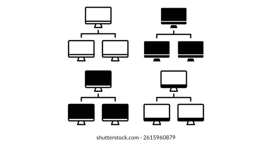 Local Network Icon Black and White Computer Network Hierarchy Diagram Vector Design