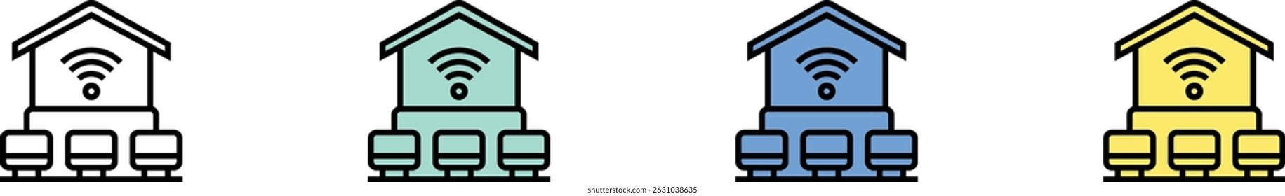local network icon. Outline, Green, Blue and Yellow Style Design Isolated On White Background