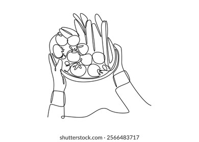 Local organic production concept. Single line draw design vector graphic illustration.	