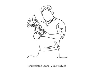 Local organic production concept. Single line draw design vector graphic illustration.	