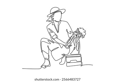 Local organic production concept. Single line draw design vector graphic illustration.	