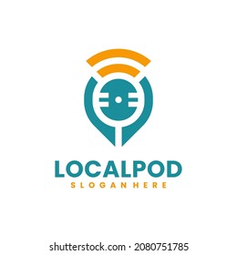 Local podcast logo vector with pin and microphone symbol combination.
