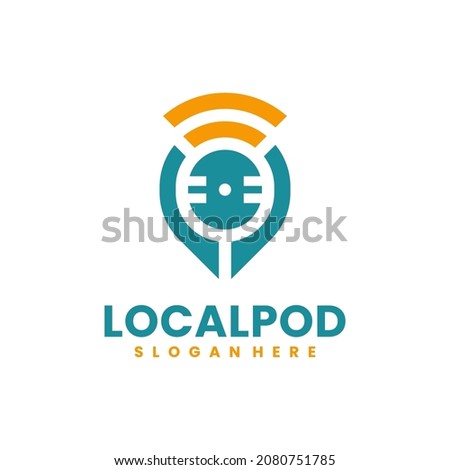 Local podcast logo vector with pin and microphone symbol combination.