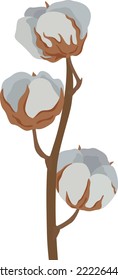 Plantilla local de etiqueta de algodón premium. Sucursal vegetal con flores y paisaje rural. Tejido ecológico natural, concepto de tela. flores de algodón dibujadas a mano vectorial con puntos blancos.  Ilustración de moda.