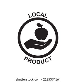 local product label icon in black flat glyph, filled style isolated on white background