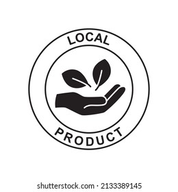 local product label icon in black flat glyph, filled style isolated on white background