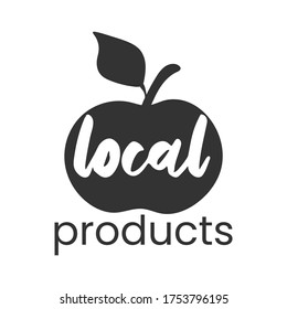 Local Products logo. Apple simple stamp. Typographic eco farm insignia in monochrome style. Simbol with text vector illustration