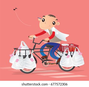 Local restaurant bicycle deliveryman in Hong Kong