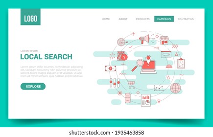 concepto de búsqueda local con icono de círculo para plantilla de sitio web o estilo de esquema de banner de página de inicio