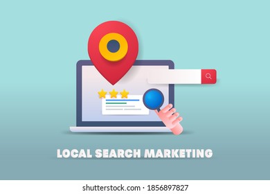 Local Search Marketing, Local Listing, SEO For Local Business - Conceptual Vector Illustration With Icons And Texts