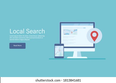 Local Search Optimization, Local Listing, Small Business Local SEO - Conceptual Flat Design Vector Landing Page