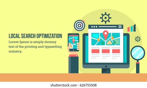 Local Search Optimization, Local On-line Marketing Flat Vector Concept With Icons