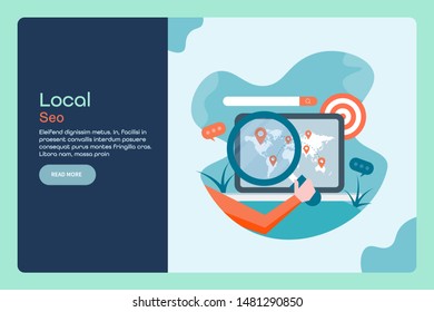 Local Search, Seo optimization for local marketing, Business map listing - flat design vector banner for digital marketing