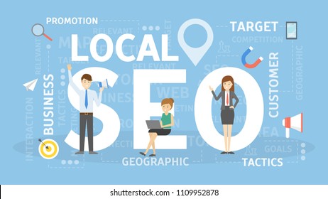 Local SEO concept illustration. Idea of business and promotion.