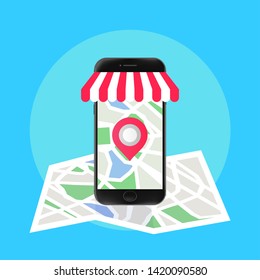 Local seo concept. Map with location markers. Graphic concept for your design