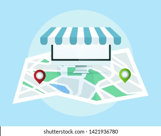 Local seo concept. Map with location markers. Graphic concept for your design