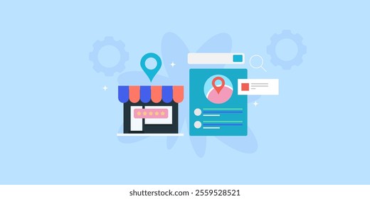 Local SEO concept, Local search result optimization, Search engine with local search results - vector illustration with icons